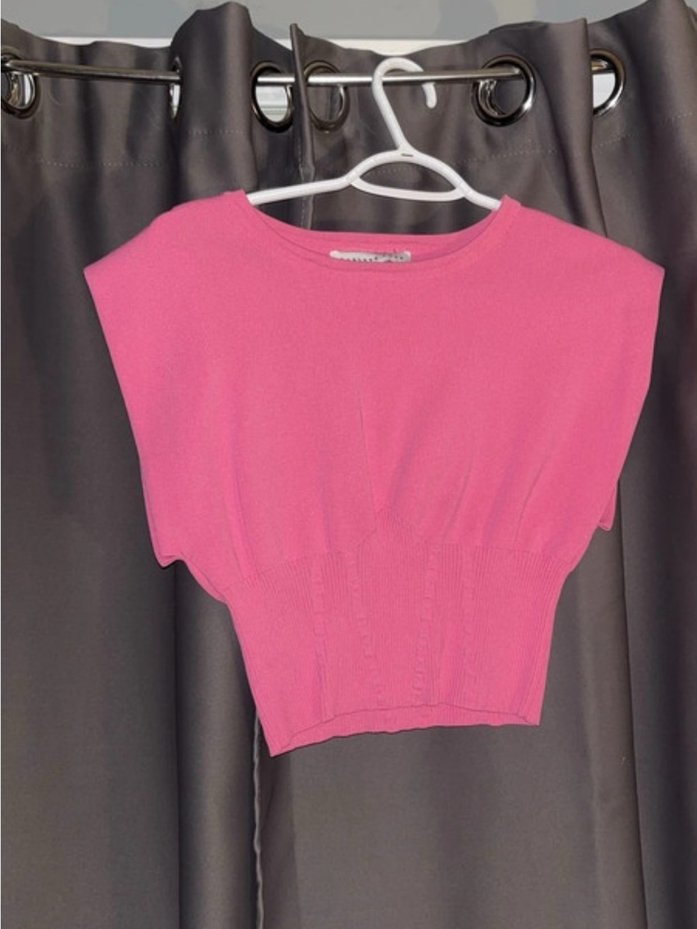 Endless Rose Hot Pink Cropped Cap-Sleeve Knit Top